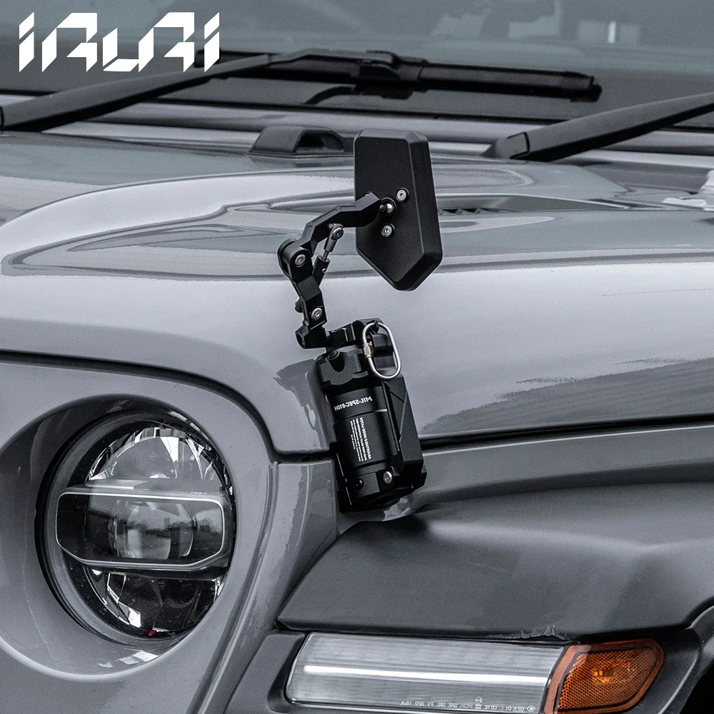 New style IRURI Aluminum Alloy Hood Latch With Fender Mirror, Easy Installation Hood Lock & Mirror Upgrade For Jeep Wrangler JK/