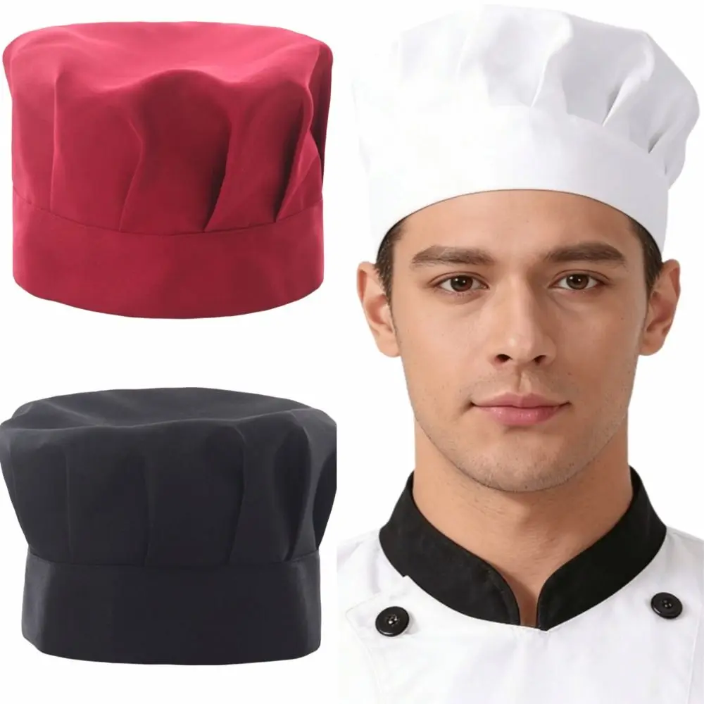 Gorro de Chef Blanco para Camarera, Gorro de Cocina con Forma de Hongo de Cien Pliegues, Gorro de Trabajo con Parte Superior Plana