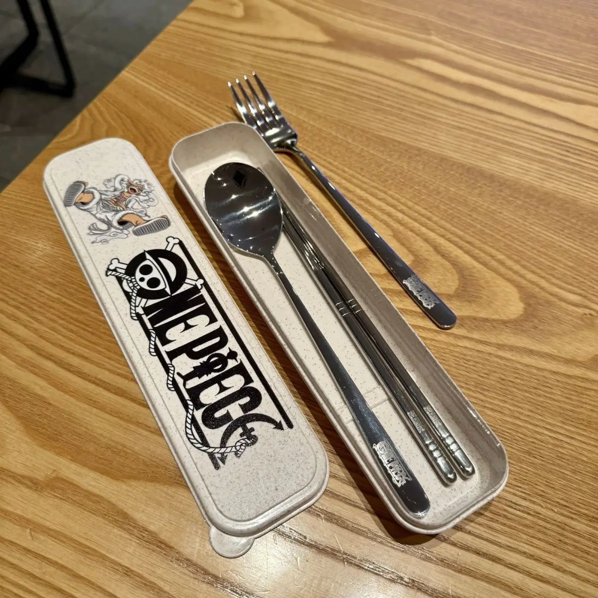 

New One Piece anime peripheral Nika Luffy cute cartoon stainless steel portable tableware spoon fork chopsticks holiday gift