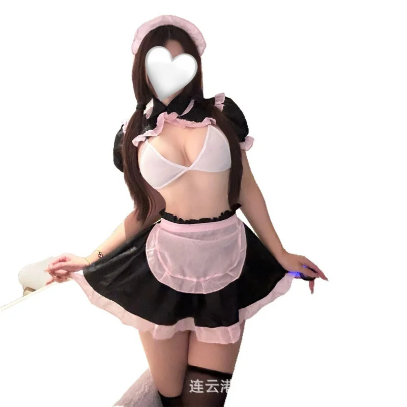 Lencería linda disfraz de sirvienta uniforme tentador caliente estilo de tres puntos falda corta Cheongsam de sirvienta