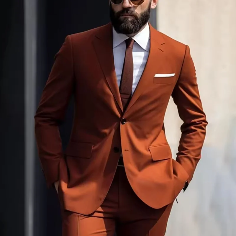 

2025Formal Notch Lapel Men Suits 2Piece Fashion Single Breasted Solid Wedding Tuxedo Business Casual Office Suits (Jacket+Pants)