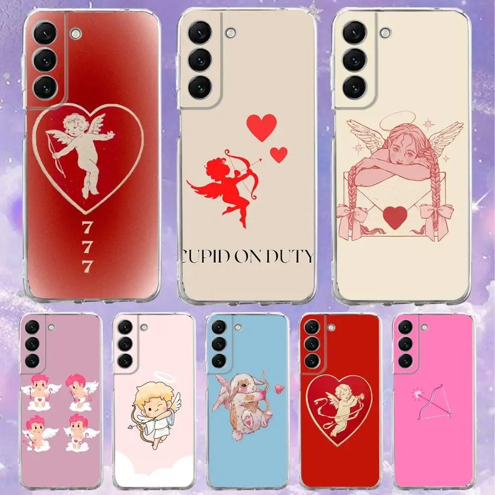 

Valentine Angel Cupid Phone Case For Samsung S24,30,21,22,23,20 FE,lite,PIus,Ultra,5G,Note,9,10 Transparent Cover