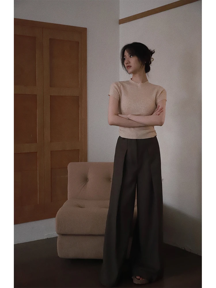 เสื้อถักทรงสลิมฟิต ดีไซน์ไข่ขี้เกียจ แบรนด์ SerioLudere สำหรับผู้หญิง คอสูง แฟชั่นเกาหลี สไตล์สปอร์ต ทรงปกติ