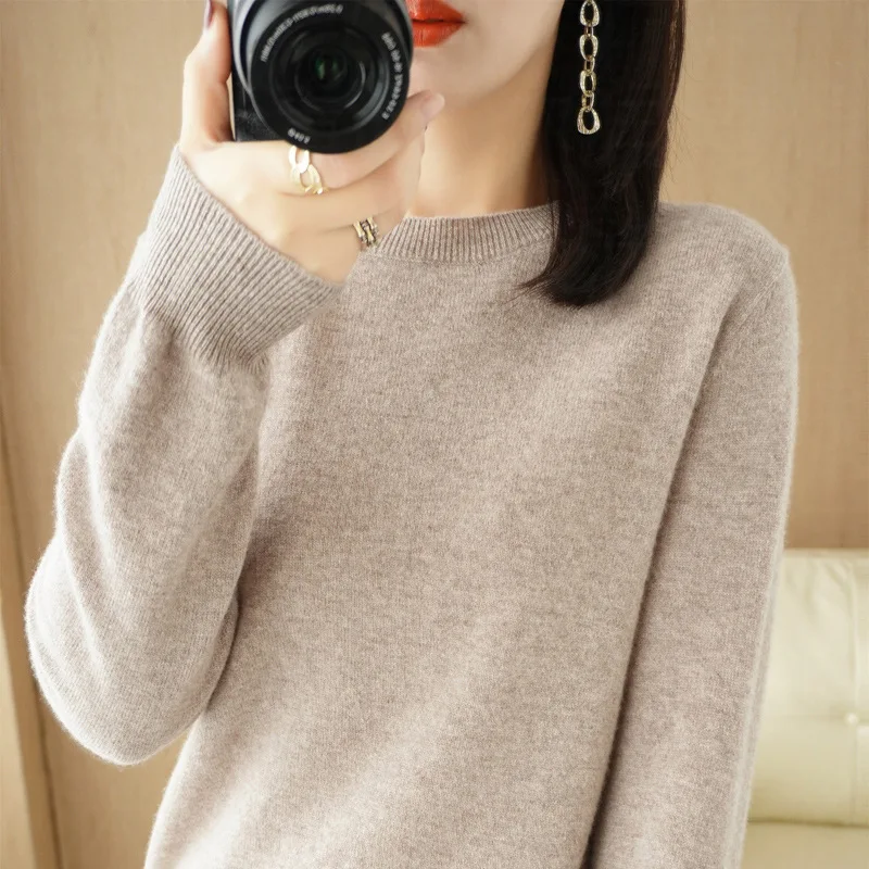 

Autumn Winter round Neck Long Sleeve Knitted Sweater Women's Thin Short Base Shirt Ethnic Style Polyester Fiber Overhead
