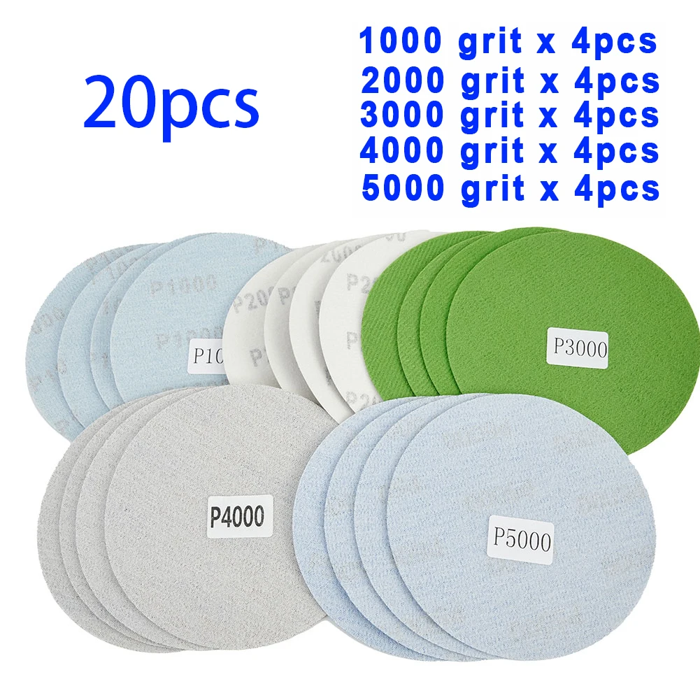 20pcs 5Inch Round Sand Paper Grit1000//3000/4000/5000 Sanding Disc Sandpaper Round Disk Sand Paper Car Polishing Abrasive Tools