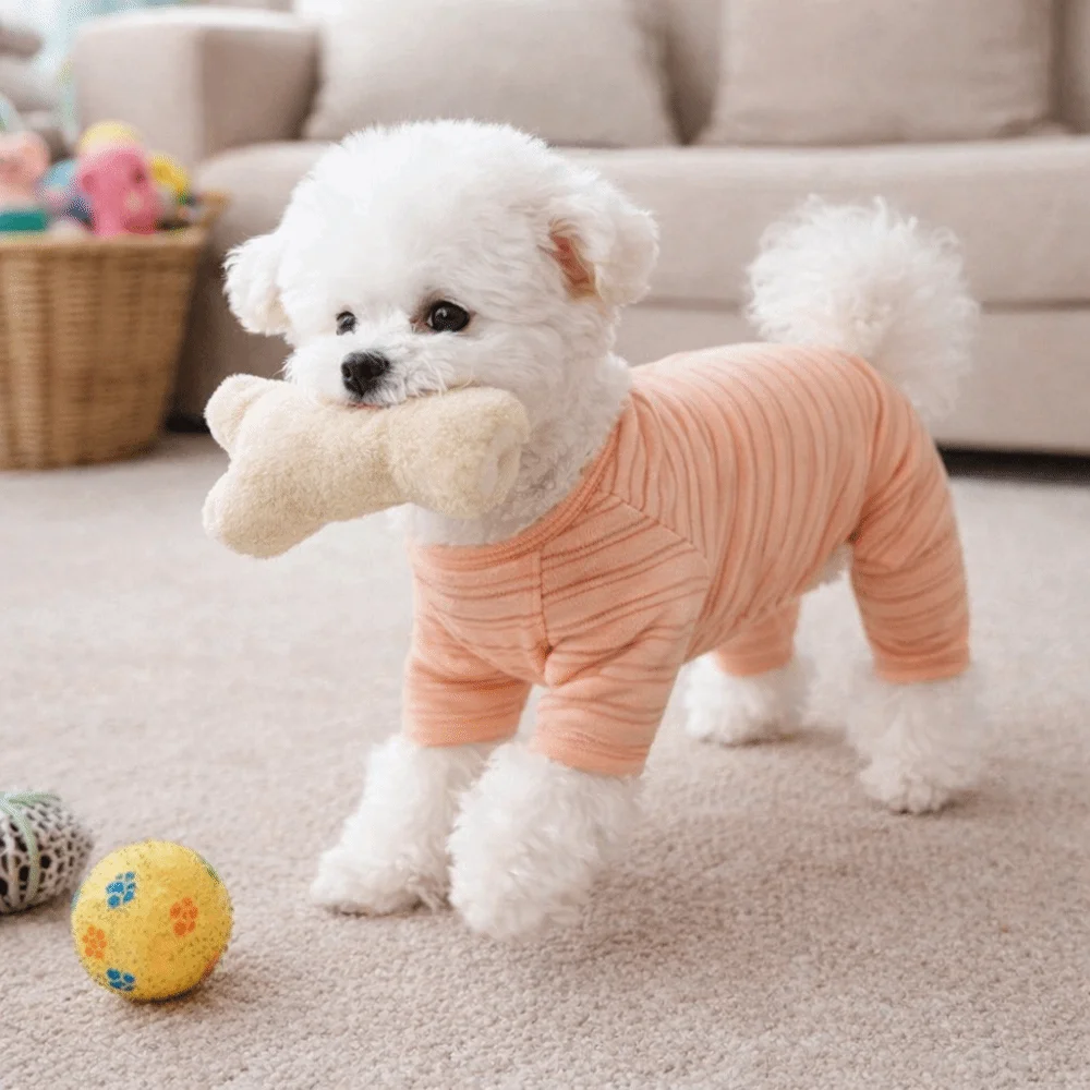

Casual Soft Dog Striped Jumpsuit Comfortable Warm Dog Pajamas Four-legged Pet Belly Cover Spring Autumn