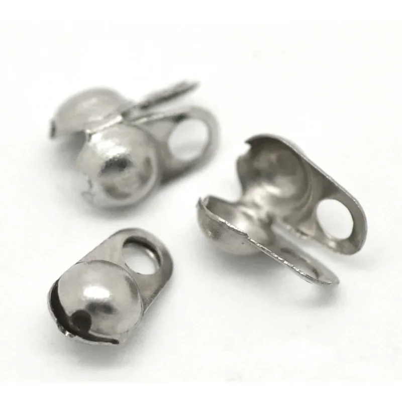 2500Pcs Silver Tone Stainless Steel Calotte End Crimps Charm Beads Tips For Jewelry Findings Wholesale 8x4mm