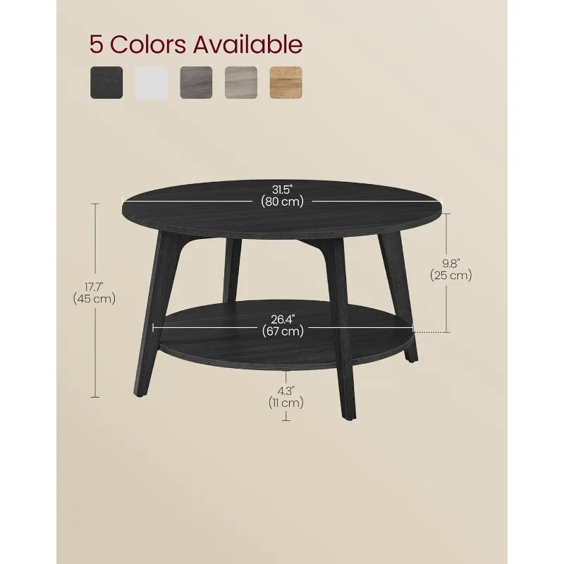 Round Coffee Table,2 Tier Coffee Table with Storage,for Living Room,31.5 x 17.7 Inches, Easy to Assemble