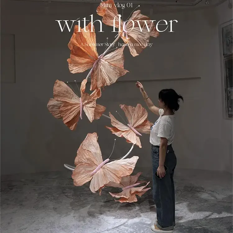 Simulation background wall clock in prop flower simulation flower window butterfly decoration