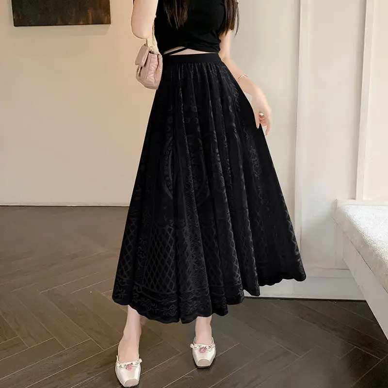 Hohl Haken Spitze Rock Frauen Frühjahr Neue High-taille Schlank Fee Rock Mid-länge Große Regenschirm Rock