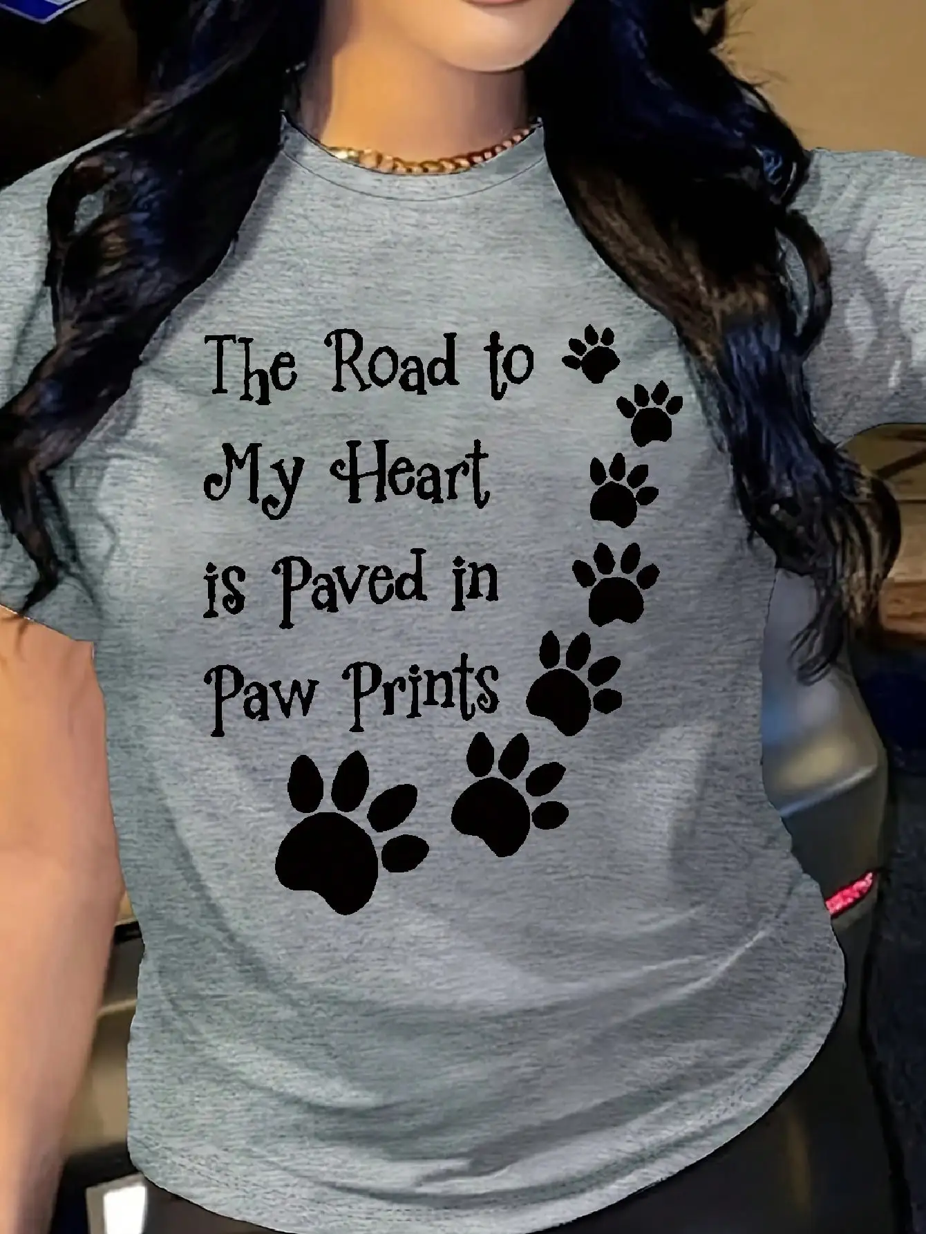 

Women's Summer Elegant and Casual New Style - Claw print letter slogan print solid color round neck loose short sleeved T-shirt