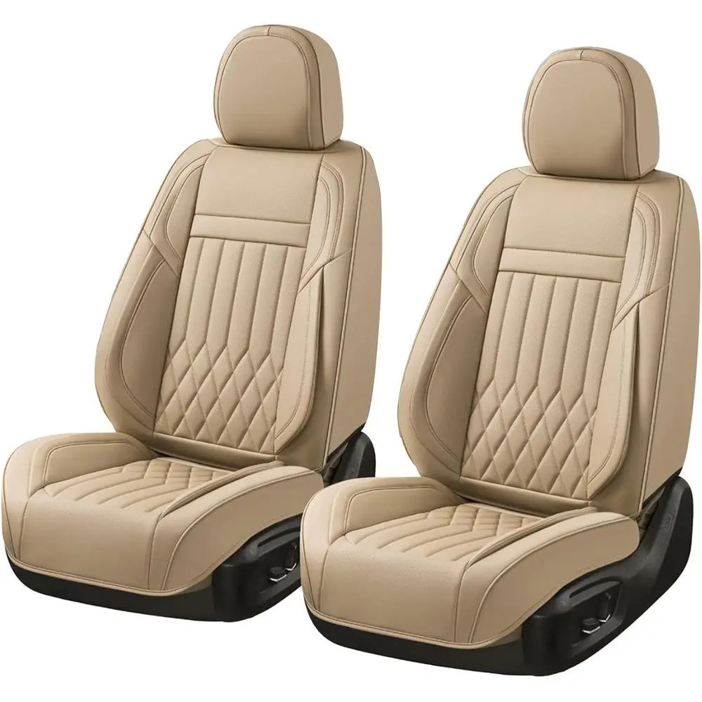 2-Person Waterproof Breathable Nappa Leather Seat Covers - Full Set for Cars, Compatible with Front Seats - Beige