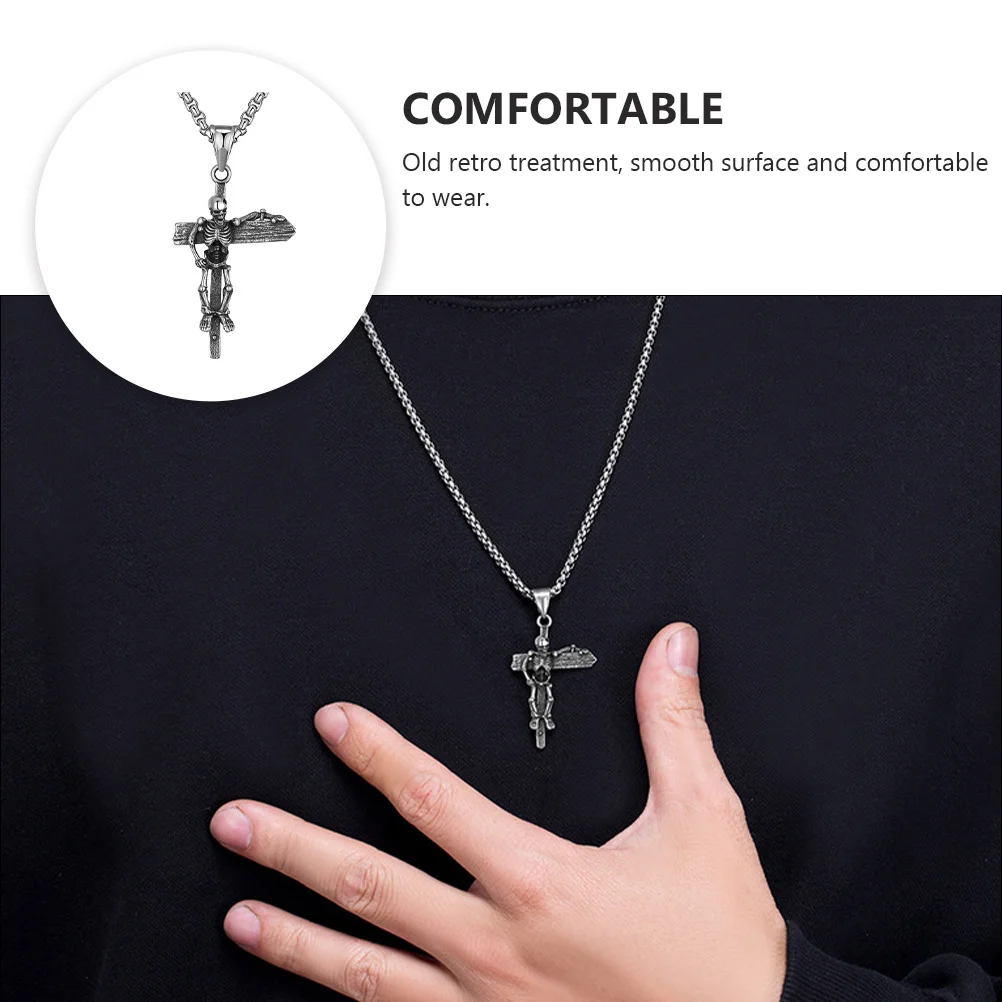 

1pc Men'S Cross Pendant Necklace Vintage Gothic Jewelry Stylish Male Necklace Decor Fashion Accessory Gift