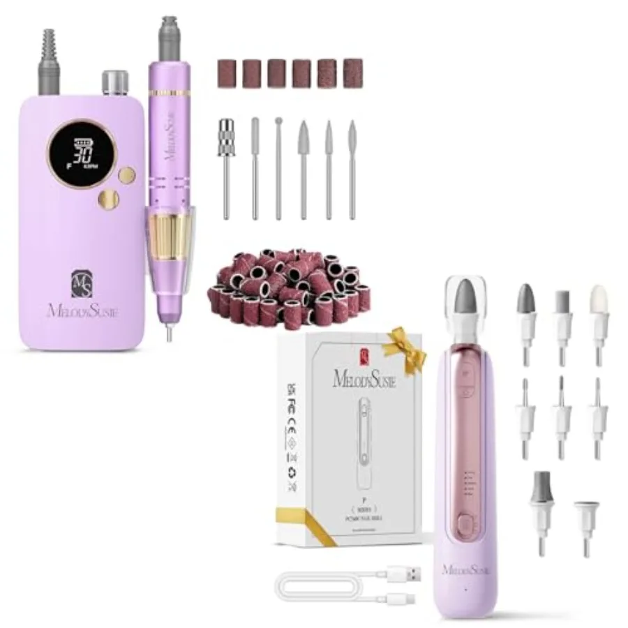 

Portable Nail Drill 30000 RPM with 8-in-1 Manicure Pedicure Kit for Home Use Silver Body with Black Accessories Hig