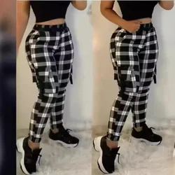 Mandylandy Fashion Cargo Pants Women Summer Slim Fit Black Pattern Comfort and Casual Pencil Pants Tapered Overalls Trousers