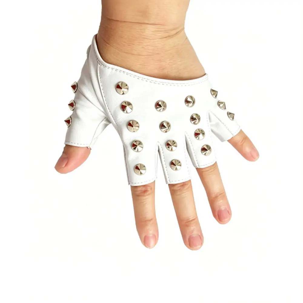 Punk Style Rivet Half Finger Gloves Performance Costume Stage Dance Cosplay Fashion Accessories Unisex Street Gear