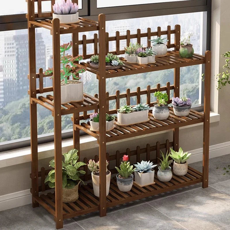 Balcony Floor Type Plant Shelves Flower Shelf Modern Multilayer Living Room Plant Shelves Wood Garden Furniture Support FYPS