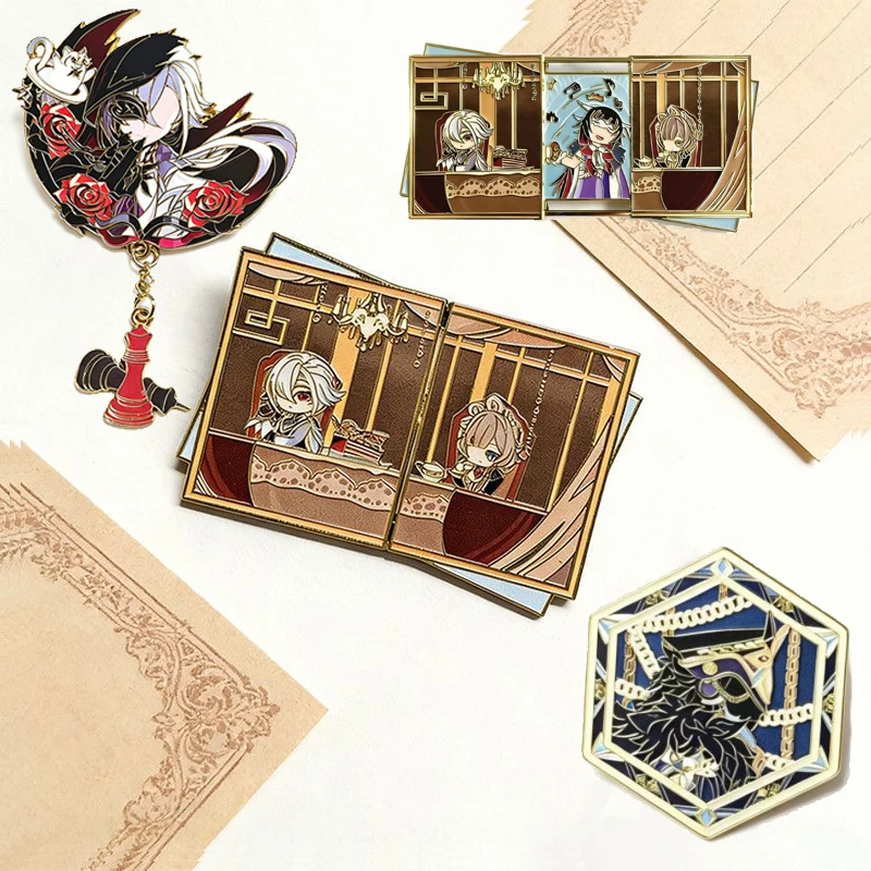 Genshin Impact Arlecchino Cosplay Badges II Capitano Colombina Sandrone Pins Anime Ornament Halloween Party Costumes Props