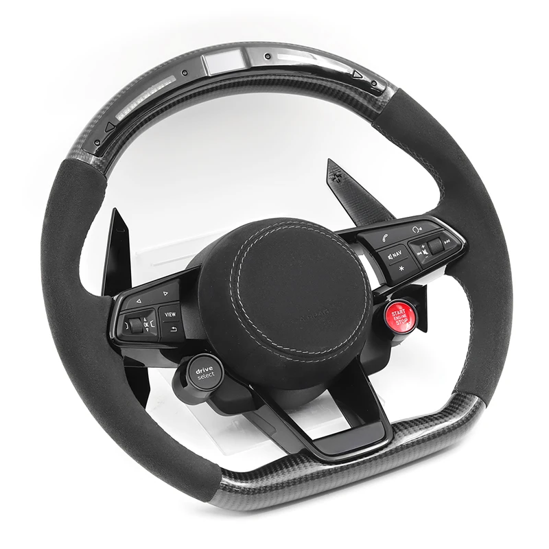 LED Carbon Alcantara Car Steering Wheel 2 Button Style for Audi R8 A3 A4 A5 A6 A7 Q3 Q5 Q7 Q8 S3 S4 S5 S6 S7 RS3 RS4 RS5 RS6 RS7