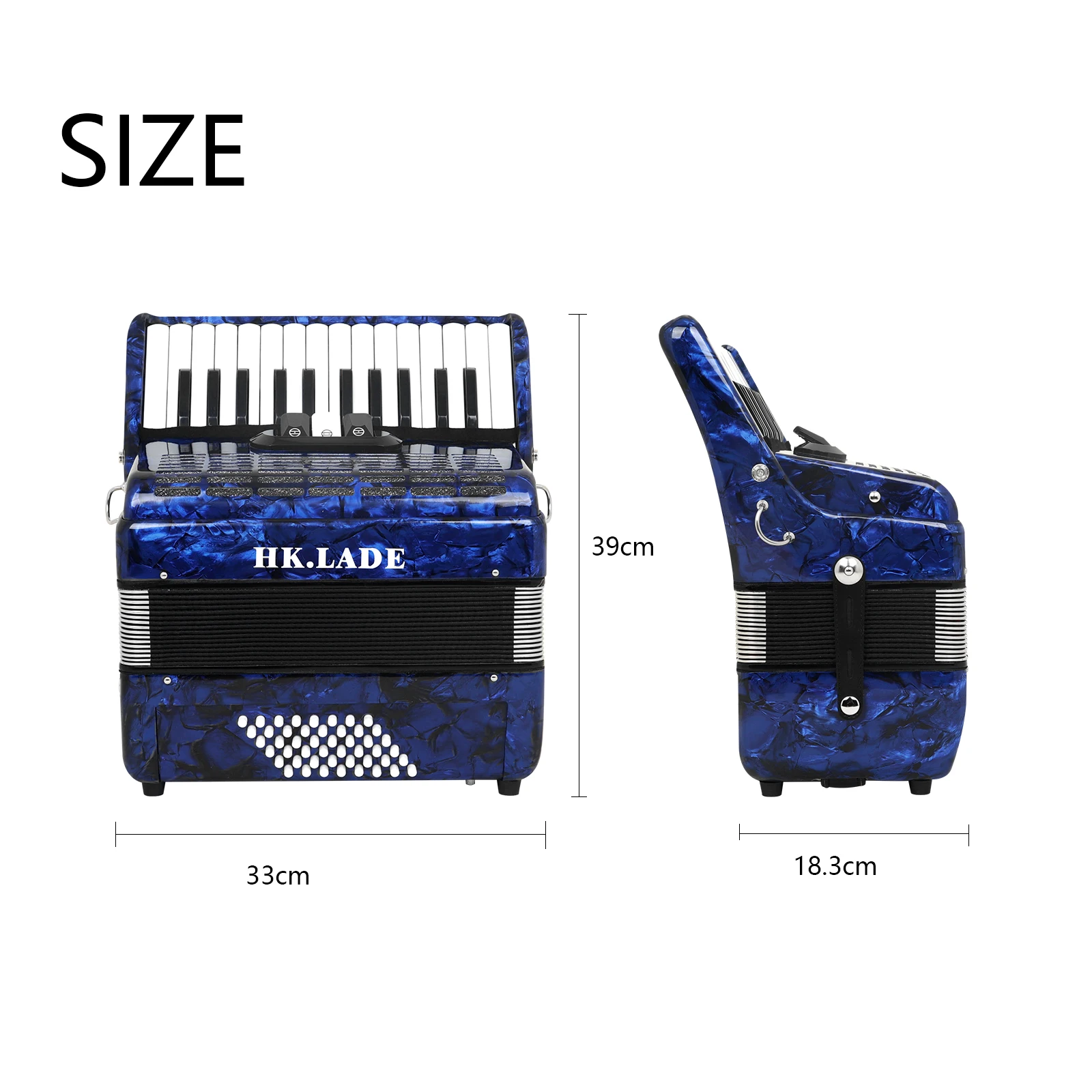 HK.LADE Professional Accordion 26 Keys 48 Bass Accordion 3 Register Switches Accordion with Bag Straps for Accordion Performance