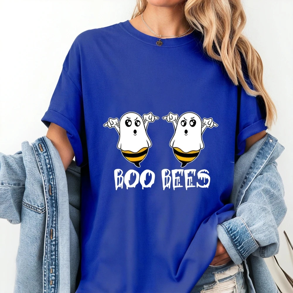 Śmieszna koszulka z grafiką pszczoły Boo, codzienna koszulka z krótkim rękawem i okrągłym dekoltem na Halloween, prezent dla dzieci, dla niego, dla niej, odzież z motywem Halloween.