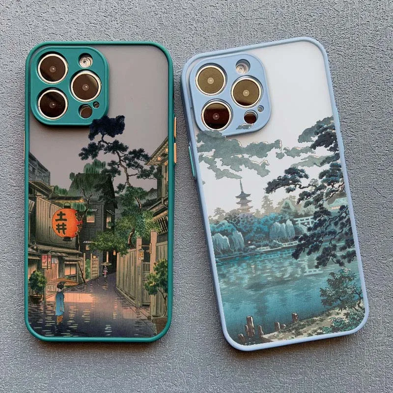 Landscape phone case For iPhone 16 14 11 12 13 15 Pro Max Mini 7 8 Plus XS X XR SE2 Japan Series Aestheticism Scenery Back Cover