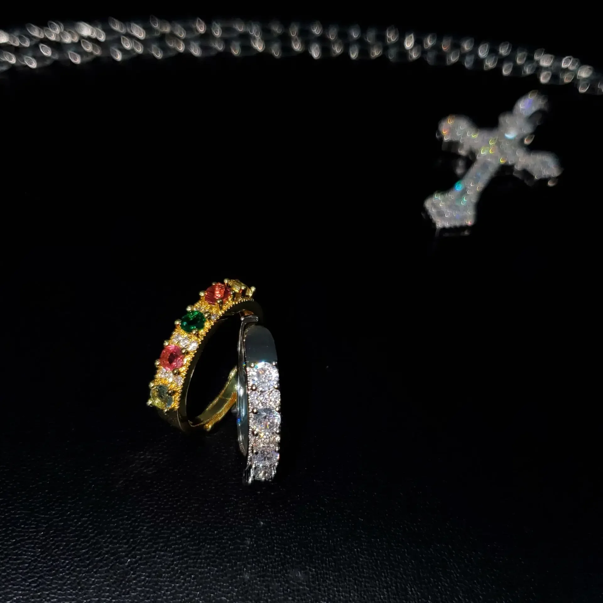 MDL مويسانيتي نمط 18K مطلية بالذهب الحلوى الاصطناعية شعرية التورمالين صف الدائري المرأة شخصية تألق الملونة خواتم #2