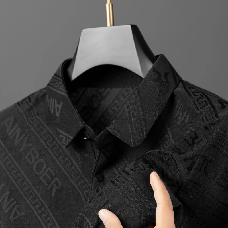 

роскошь Марка Короткие рукава Мужская Рубашка Polo летняя мода жаккардовая вышивка Половина рукава воздухопроницаемая Отдых Торговля футболка