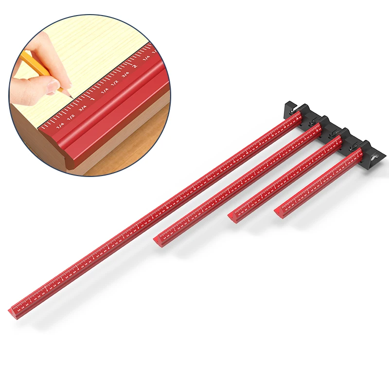 Righello di misurazione metrico a forma di V da 4 pezzi con gancio di stoccaggio 180-330 mm Strumento per la lavorazione del legno con scala bifacciale protettiva di ENJOYWOOD