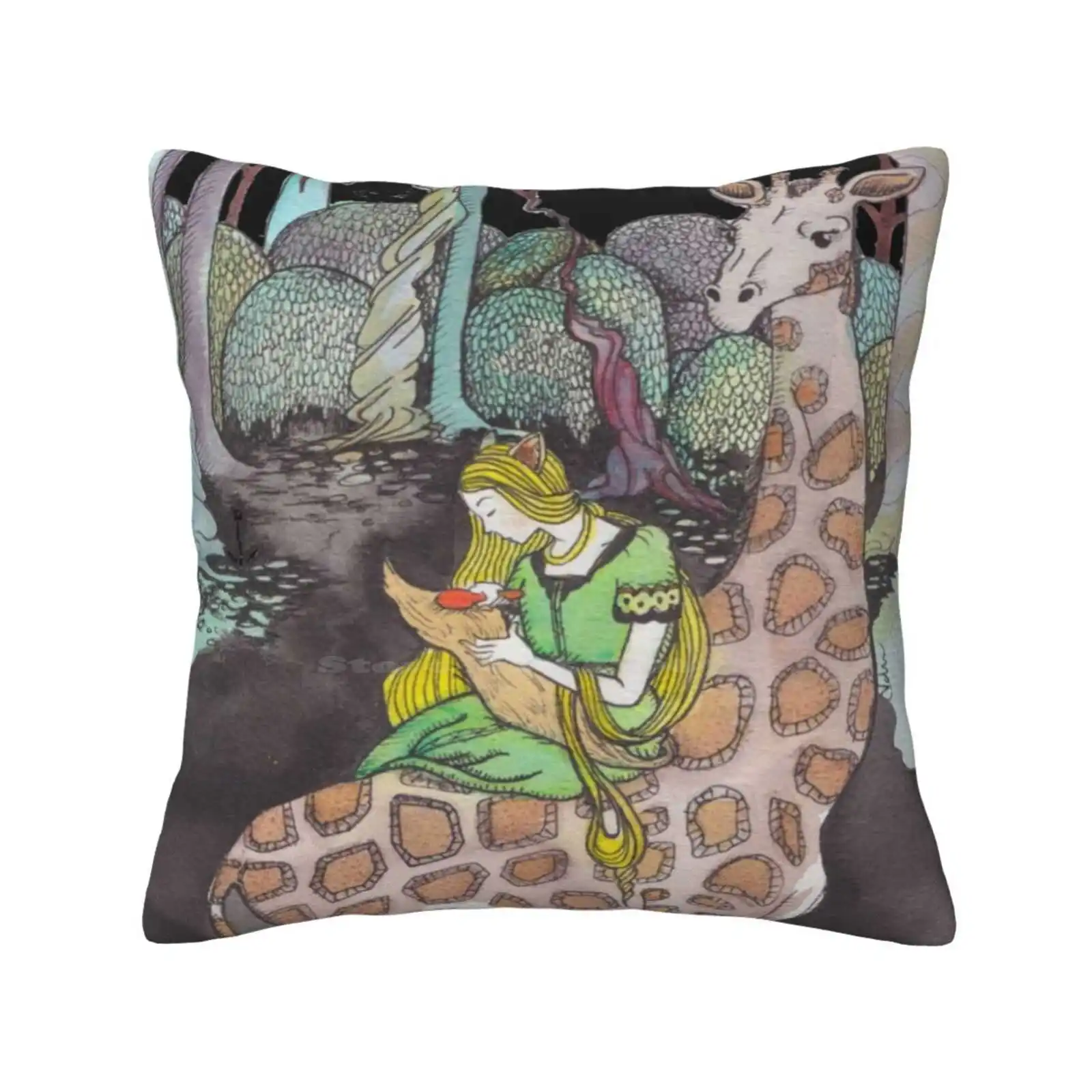 Giraffe And Foxchild Home Sofa Car Cushion Cover Pillowcase Foxchild Giraffe Forrest Mystery Enchanted Woods Lost Night Day