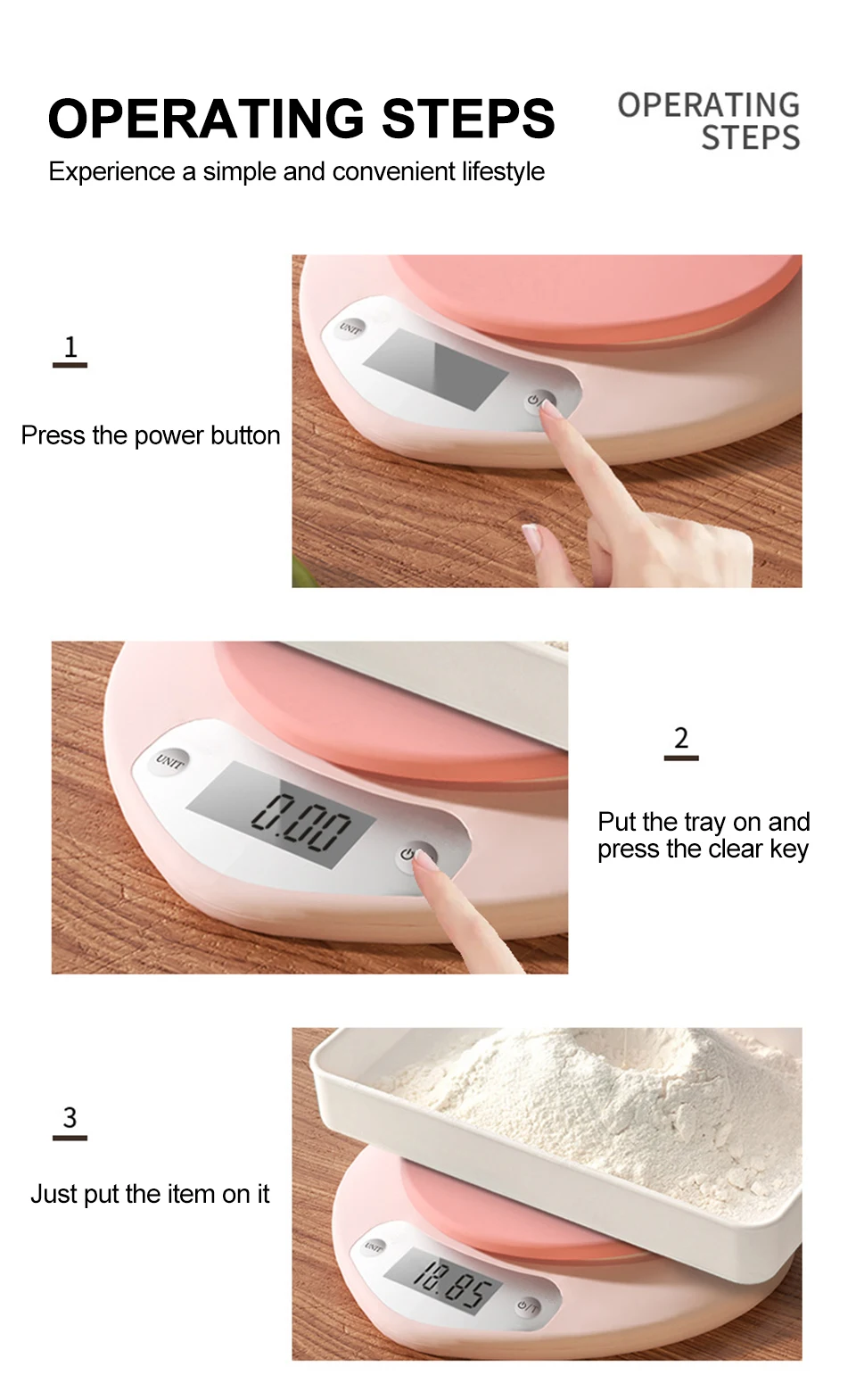 Multifunktionale Küchenwaage in Rosa Herzform, Tragbare Hochpräzise Digitalwaage 5kg/1g 3kg/0,1g LCD Elektronische Waage – Detail 6