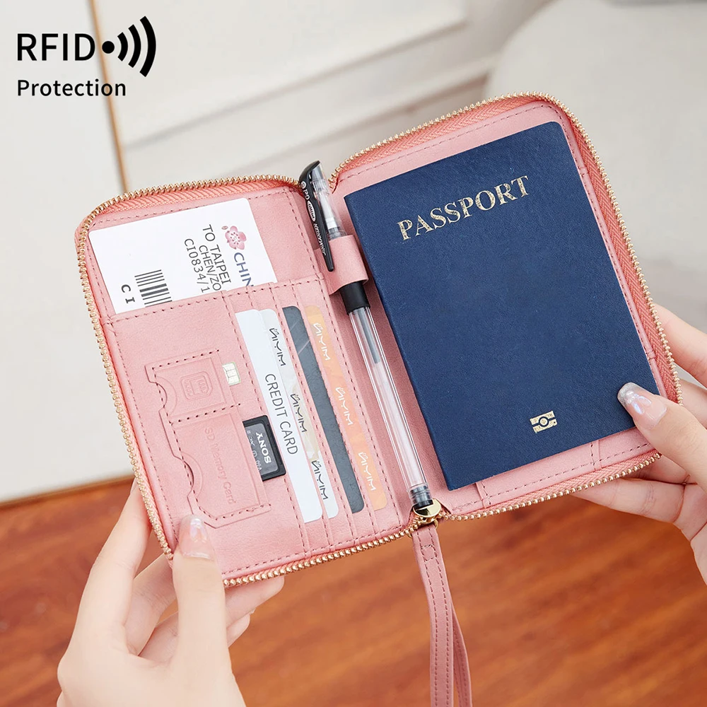 حقيبة جواز سفر ريترو للرجال والنساء غطاء جواز سفر عصري RFID متعدد الوظائف من جلد البولي يوريثان مشبك جواز سفر إكسسوارات السفر #3