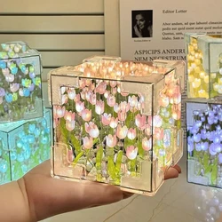 Tulip Nightlight Handmade DIY Material Cube Tulip Mirror Bedroom Decor Atmosphere Lamp Valentine's Day Birthday Gift