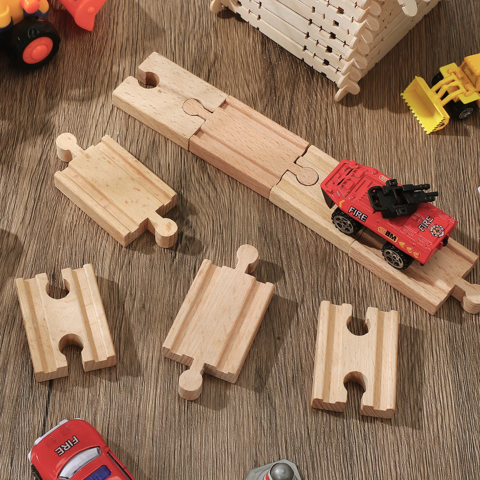 

8Pcs Wooden Railway Track Pieces Smooth Finished Premium Craftsmanship Train Track for DIY Layouts Stimulates