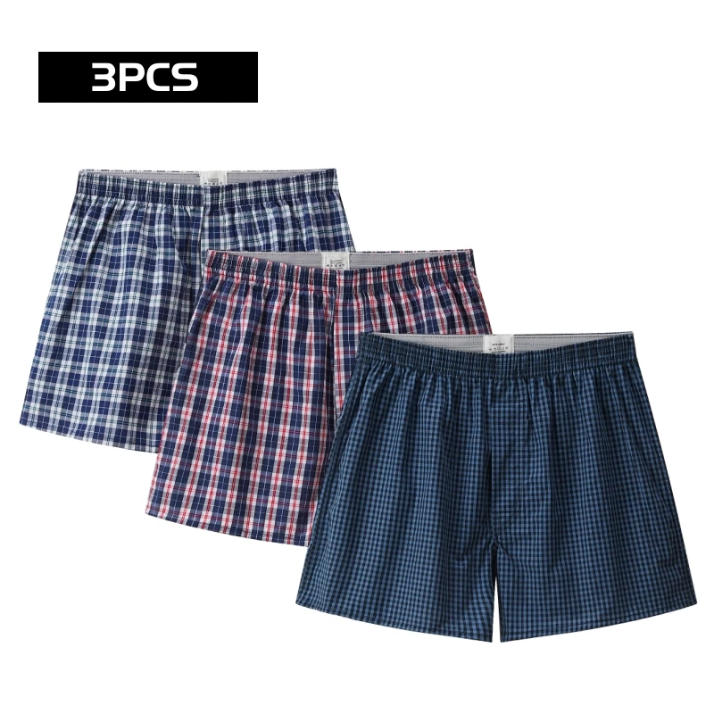 

3PCS Male Plaid Underwear Loose Boxers Men Boxer Shorts Casual Sleep Underpants Homewear Briefs High Quality Panties Print Boxer