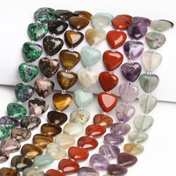 6pcs 14mm Love Heart Natural Stone Beads Amethyst Agate Tiger Eye White JadeTopaze Loose Beads for Jewelry Diy Bracelet