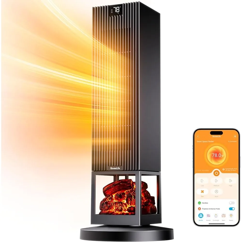 1500W Fast Heating with Thermostat, 24H Timer, 5 Modes, App & Voice Control, Electric Heater Safe for Bedroom Home Office