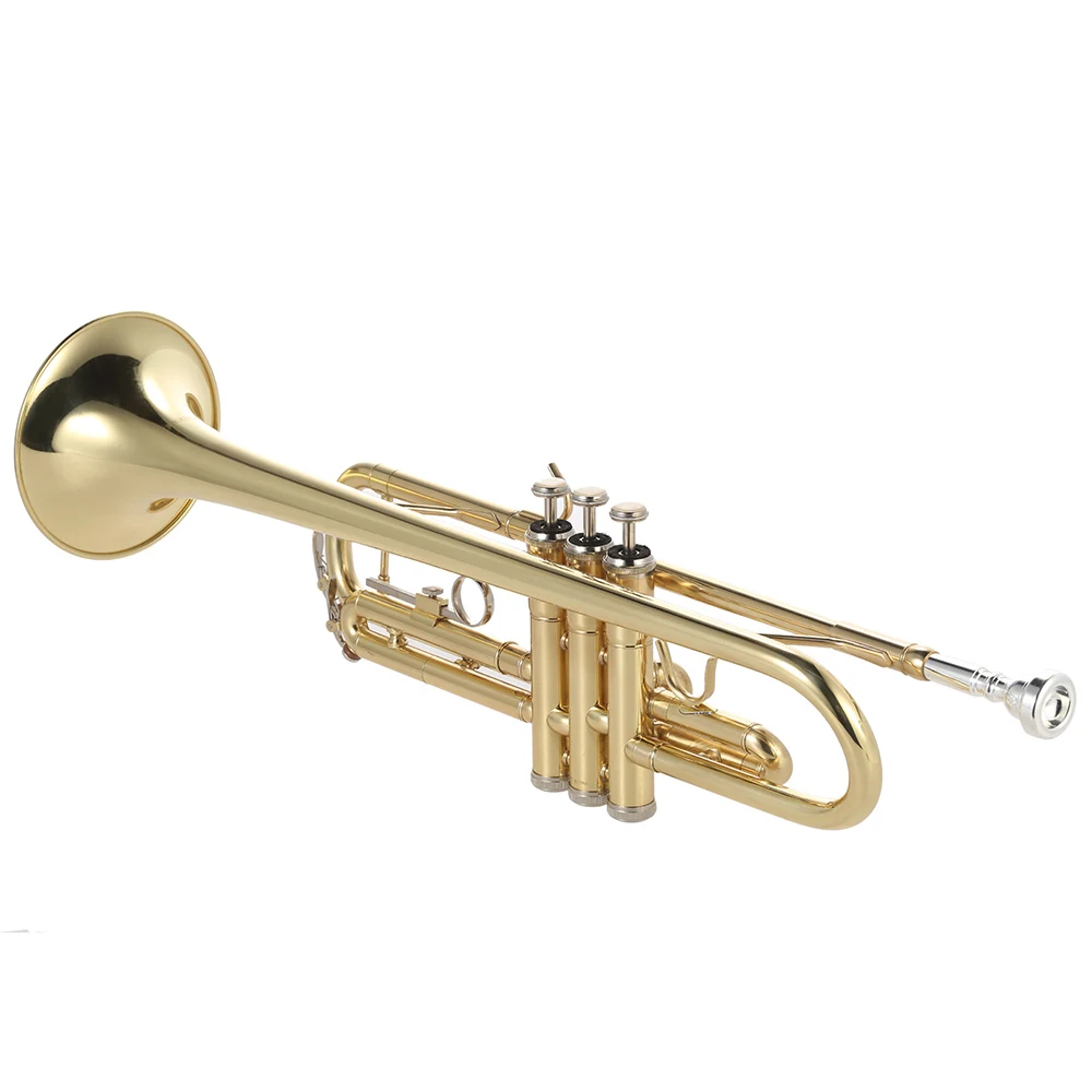 Professional Ammoon Trumpet Bb B Flat Brass Gold-painted Exquisite Durable Musical Instrument with Mouthpiece Gloves Strap Case