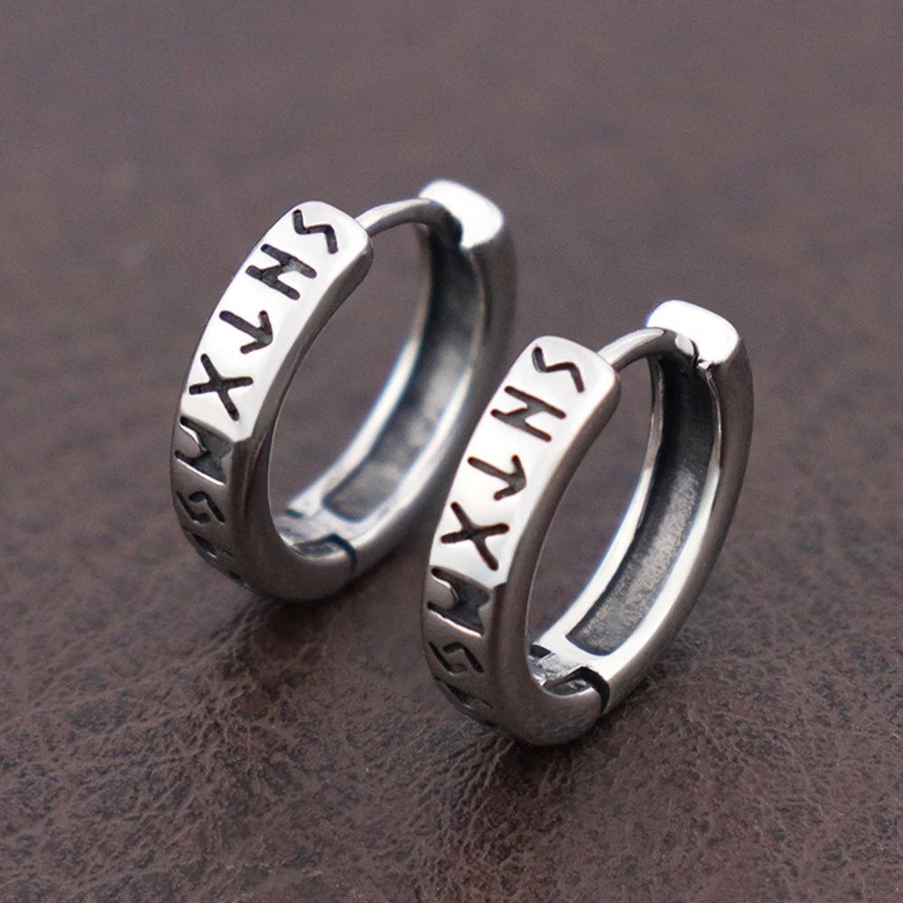 

Fashion Norwegian Viking Rune Hoop Earrings for Men Woman Stainless Steel Unisex Nordic Huggie Hoop Earring Retro Charm Jewelry