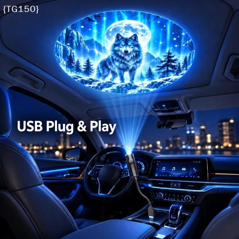 〔T〕USB Car Projection Light 8 Patterns Wolf Deer Starry Sky Projector Lamp Auto Bedroom Party Home Decoration