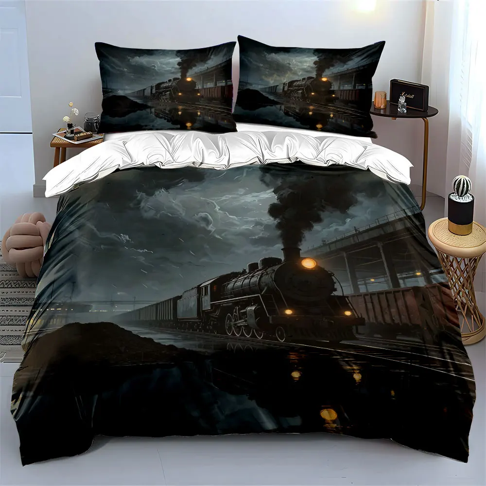 

"Vintage Train Art Three-Piece Decor" Soft Comfortable Duvet Cover Bedding Set Included 1*Duvet Cover & 2*Pillowcases, gift