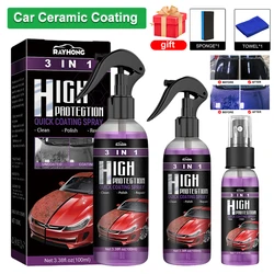 3 In 1 Rapid Ceramic Coating Fortify Car Wax Polish Spray Hydrophobic Intense Gloss Shine For Glass&Wheels&Paint Sealant Detail