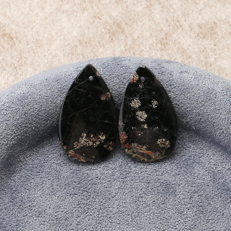 

2PCS Snowflake Obsidian Teardrop Earring Beads Black White Crystalline Gemstone Components for Jewelry Making 27x17x4mm-4.2g