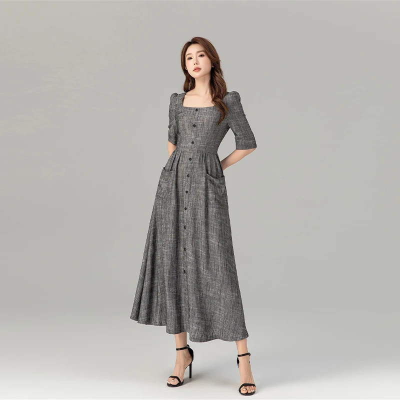 

Linen dress, Linen Mad Dress, Eutton linen dress, Aline dress with pockets, Casual summer dress, Officedress, Modest dress