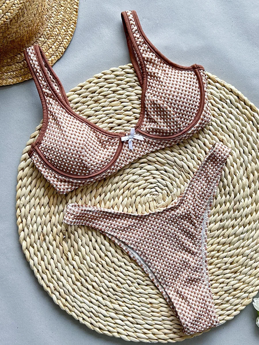 

Wrinkled Knotted Bikinis Underwried V-Bar Bikini Women Swimwear Female Swimsuit Two-pieces Bikini Set Push Up Bathing Suit Swim