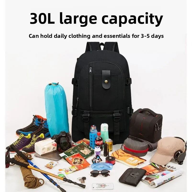 Men's Large Capacity Canvas Backpack Wear-Resistant Tool Bag Travel Bag Simple Book Bag Construction Site Backpack