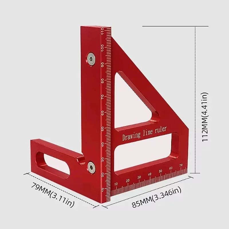 Aluminum Alloy Red 3D Multi-Angle Miter Triangle Ruler, 45°/90° Woodworking Square Protractor Layout Measuring Tools