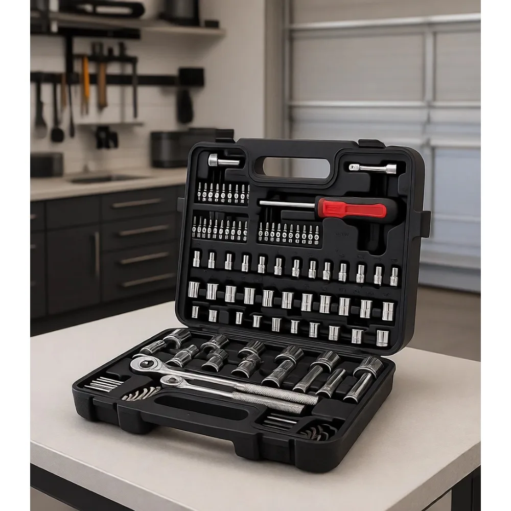 

120 Piece Socket Set with Ratchets SAE Metric Deep Spark Plug Bits Hex Keys Auto Repair