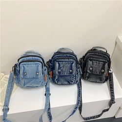 Mini Crossbody Phone Bag Women Casual Handbag Large Capacity Multiple Zipper Pockets Canvas Messenger Bag Beige Bolsas Purse