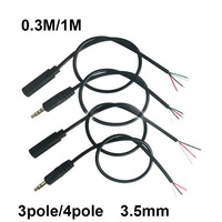 New 3.5mm 3 Pin 4 Pin Core Male Female aux Connector 0.3M 1M Audio Extension Cable Aux Head Line 3.5mm Stereo DIY Audio Wire D6